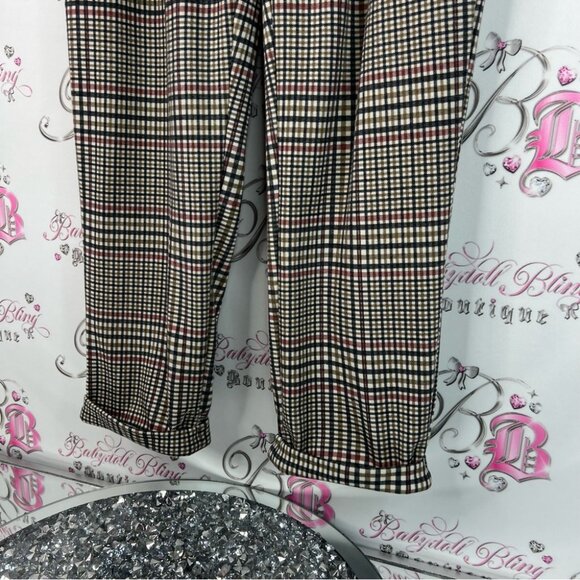 A.C.W. Pants cuffed bottom stripes picnic style Plaid Trousers - Picture 3 of 9